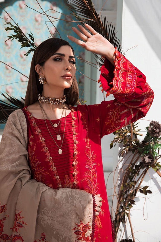 Picture of Ellena - 3-PC Unstitched Embroidered Jacquard Khaddar Suit - Available at Raja Sahib