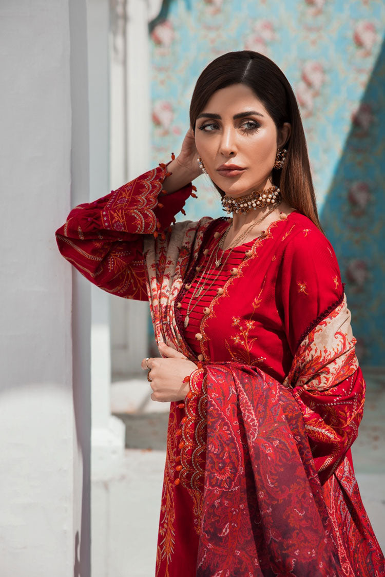 Picture of Ellena - 3-PC Unstitched Embroidered Jacquard Khaddar Suit - Available at Raja Sahib