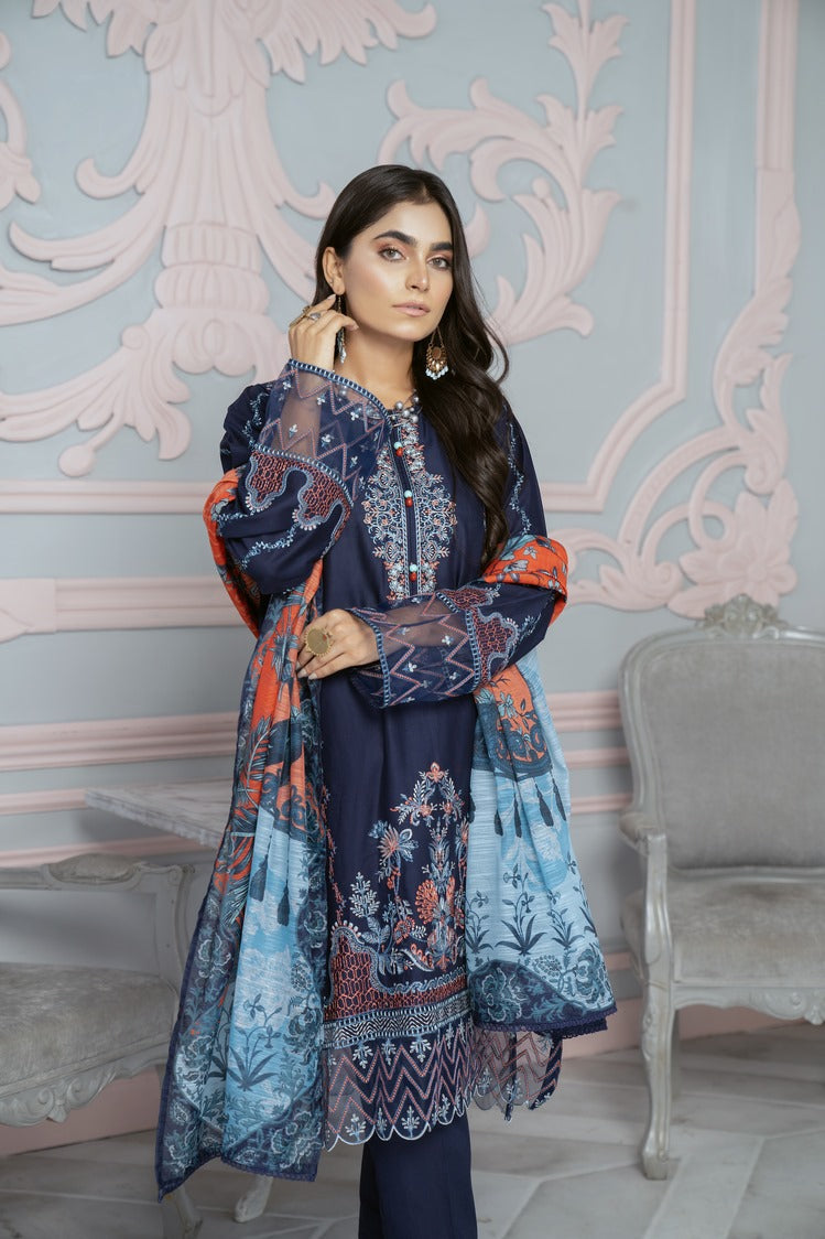 Picture of Ellena - 3-PC Stitched Embroidered Cambric Cotton Suit - Available at Raja Sahib