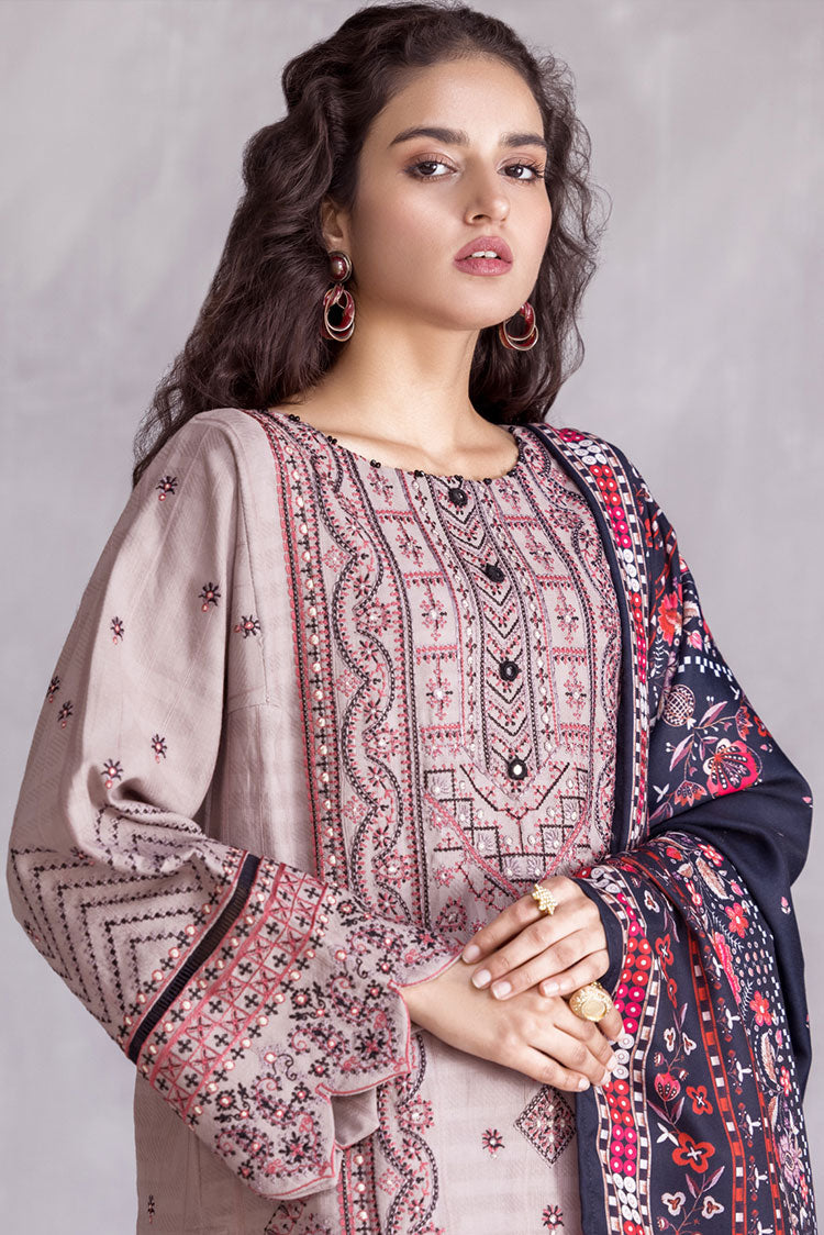 Picture of Ellena - 3-PC Stitched Embroidered Slub Khaddar Suit - Available at Raja Sahib