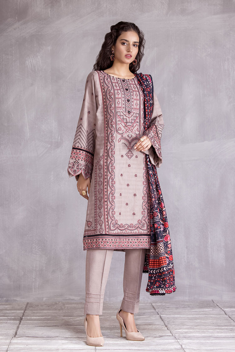 Picture of Ellena - 3-PC Stitched Embroidered Slub Khaddar Suit - Available at Raja Sahib