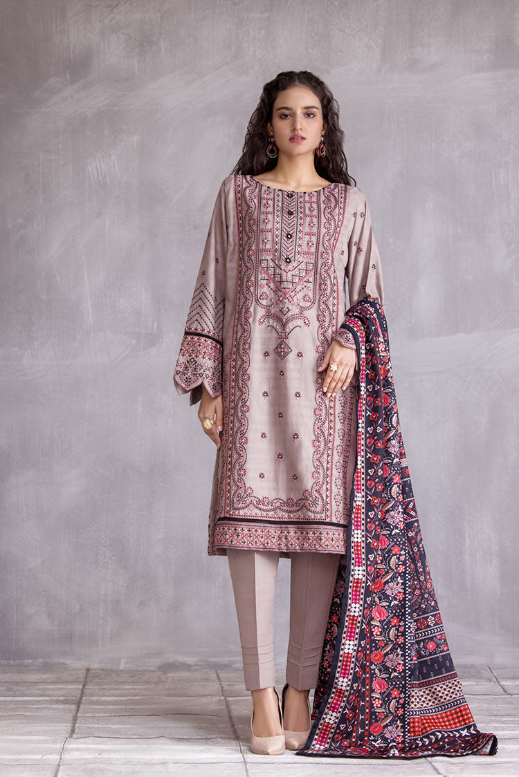 Picture of Ellena - 3-PC Stitched Embroidered Slub Khaddar Suit - Available at Raja Sahib
