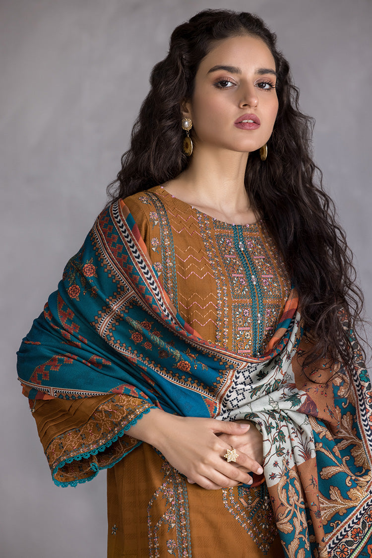 Picture of Ellena - 3-PC Stitched Embroidered Slub Khaddar Suit - Available at Raja Sahib