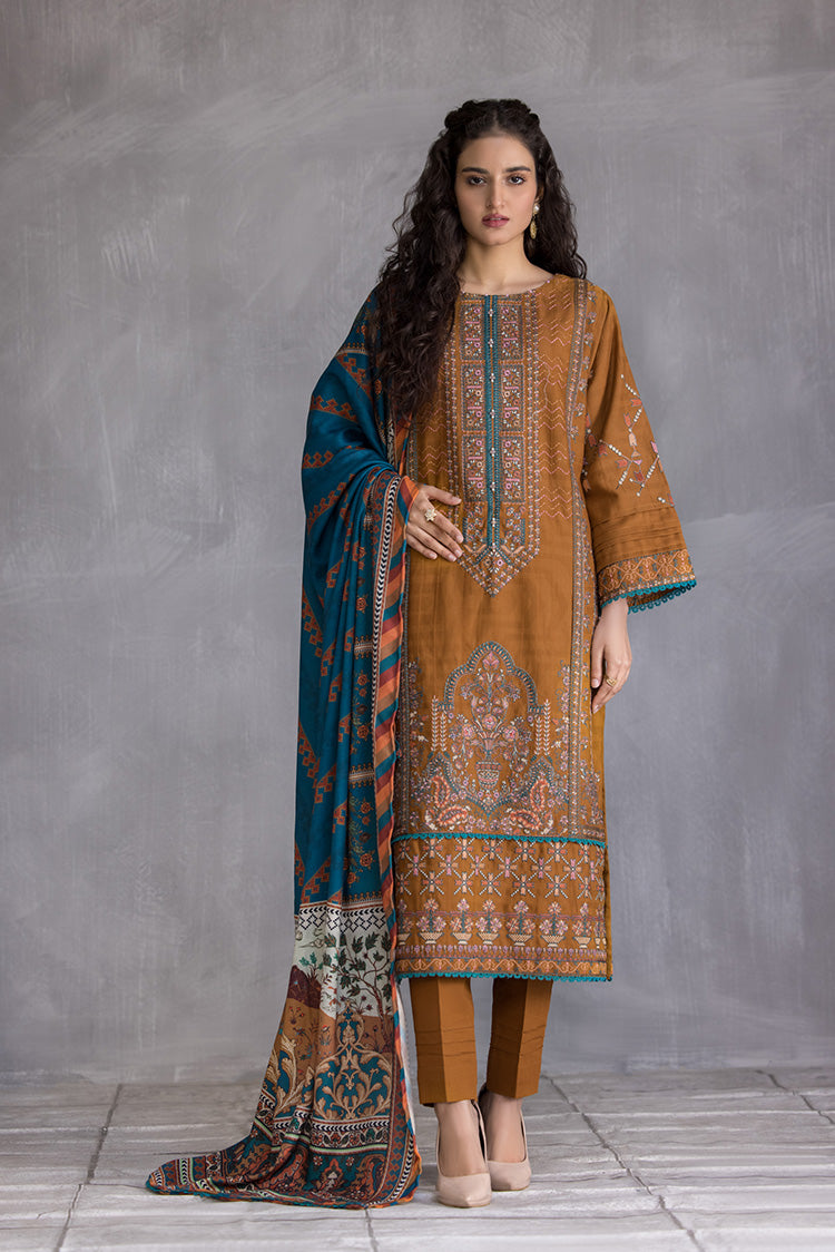 Picture of Ellena - 3-PC Stitched Embroidered Slub Khaddar Suit - Available at Raja Sahib