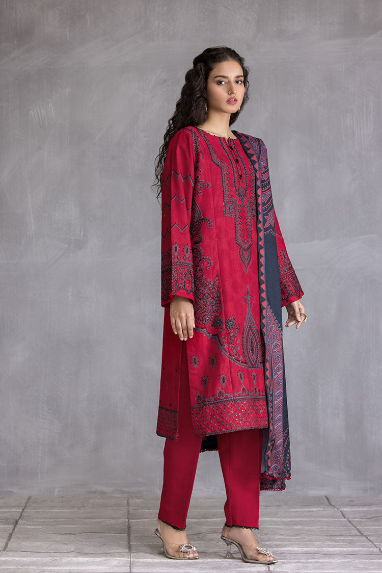 Picture of Ellena - 3-PC Stitched Embroidered Slub Khaddar Suit - Available at Raja Sahib