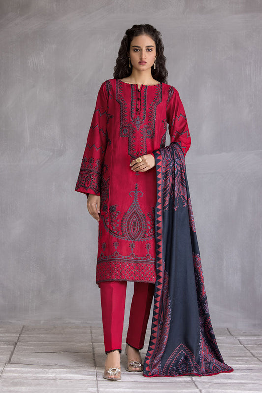 Picture of Ellena - 3-PC Stitched Embroidered Slub Khaddar Suit - Available at Raja Sahib