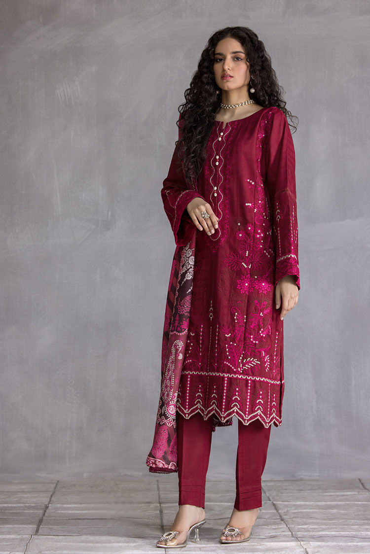 Picture of Ellena - 3-PC Stitched Embroidered Slub Khaddar Suit - Available at Raja Sahib