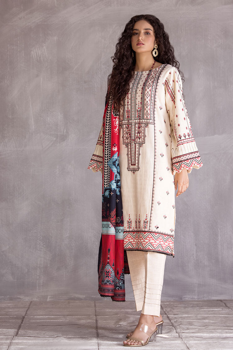 Picture of Ellena - 3-PC Stitched Embroidered Slub Khaddar Suit - Available at Raja Sahib