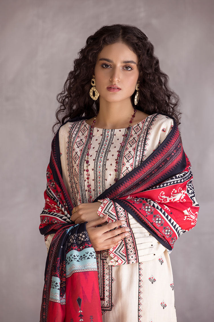 Picture of Ellena - 3-PC Stitched Embroidered Slub Khaddar Suit - Available at Raja Sahib