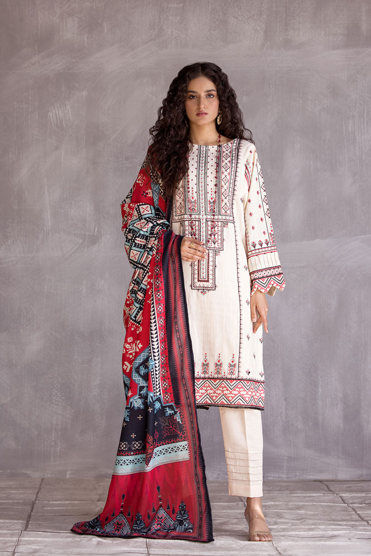 Picture of Ellena - 3-PC Stitched Embroidered Slub Khaddar Suit - Available at Raja Sahib