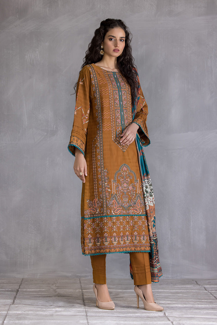 Picture of Ellena - 3-PC Stitched Embroidered Slub Khaddar Suit - Available at Raja Sahib