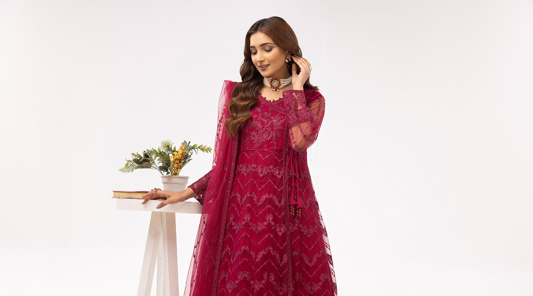 Picture of Ellena - Embroidered Net Maxi Dress - Available at Raja Sahib