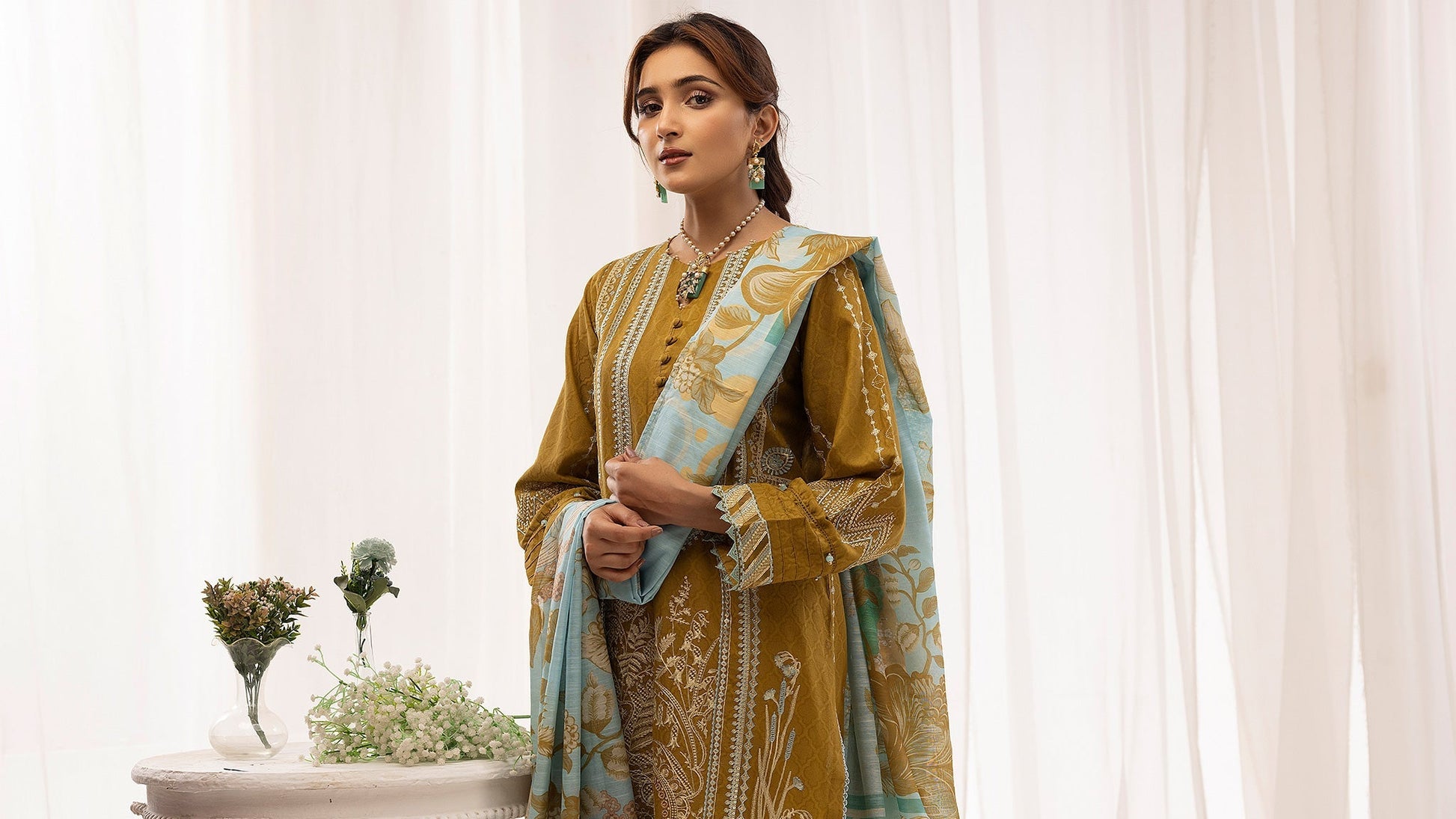 Picture of Ellena - 3-PC Stitched Self Jacquard Suit - Available at Raja Sahib