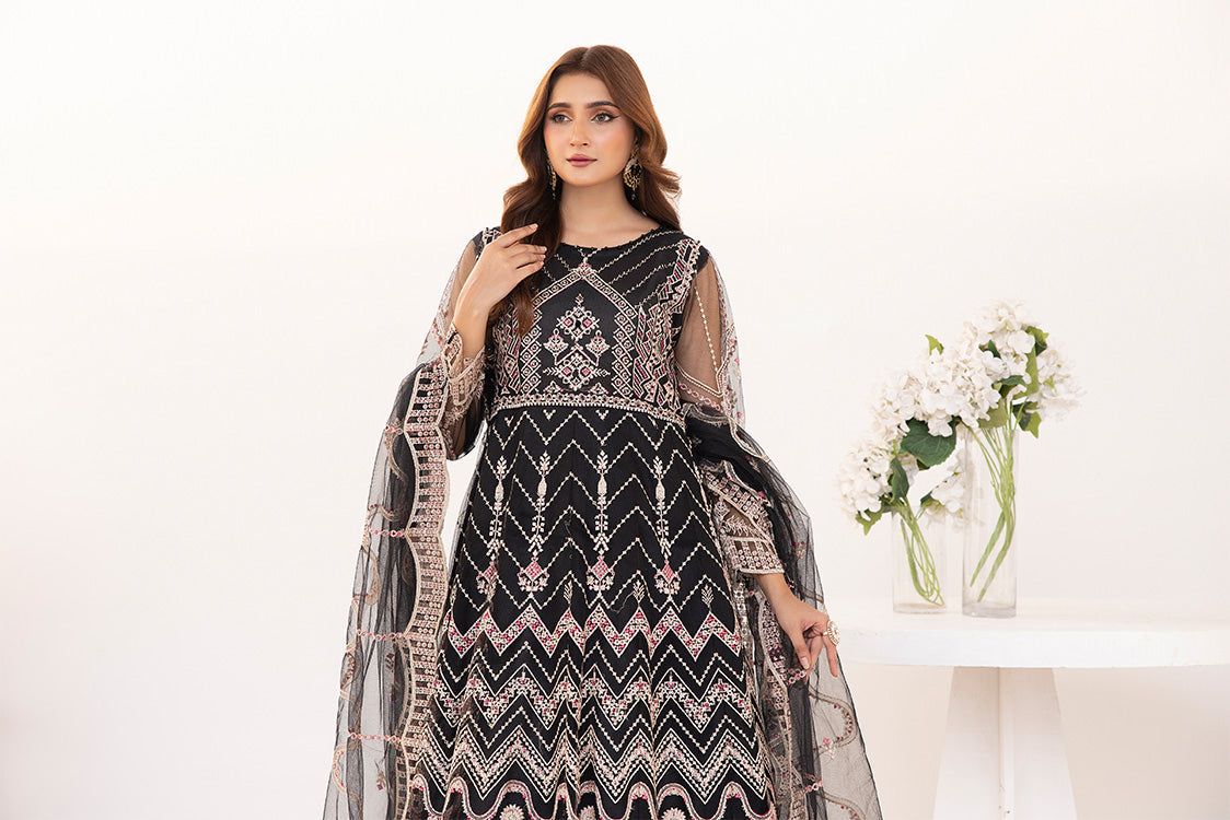 Picture of Ellena - Embroidered Net Maxi Dress - Available at Raja Sahib