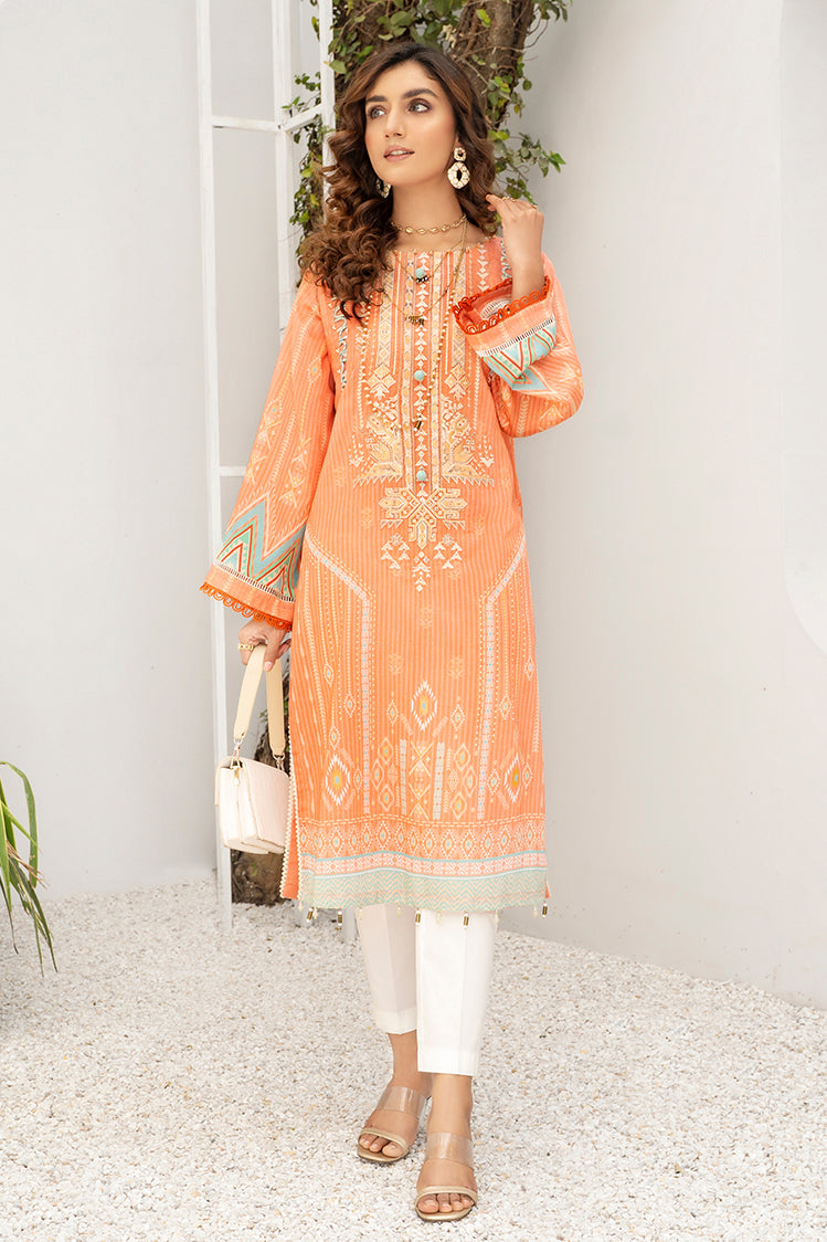 Picture of Ellena - Peach Vibe EY-L1-2-07 Embroidered Jacquard Kurti - Available at Raja Sahib