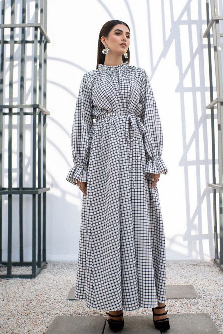Picture of Fozia Khalid - FK Basics Collection - Checkered Pleat Dress - Available at Raja Sahib