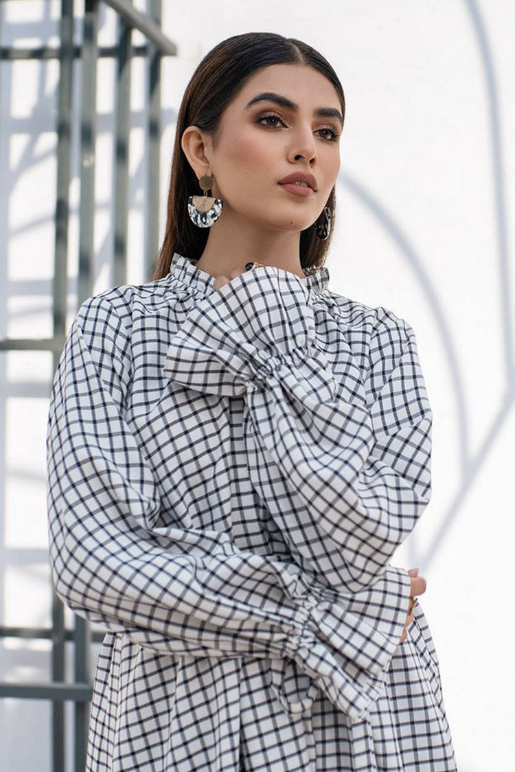 Picture of Fozia Khalid - FK Basics Collection - Checkered Pleat Dress - Available at Raja Sahib