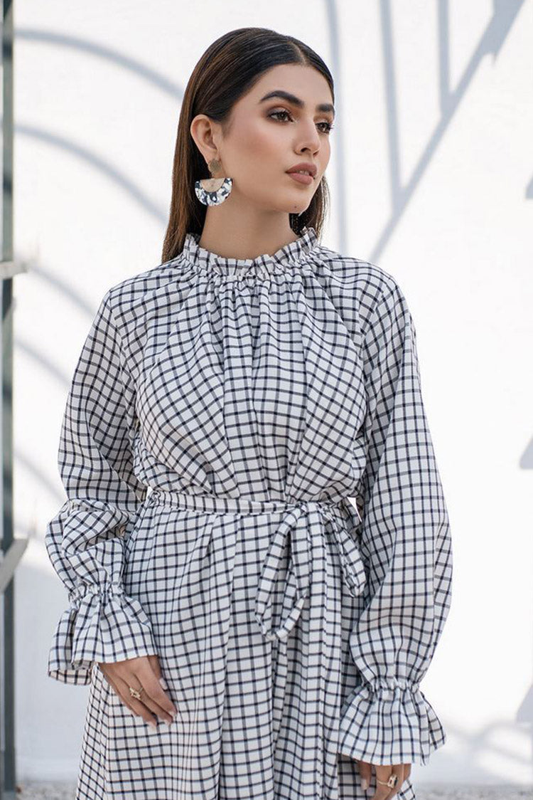 Picture of Fozia Khalid - FK Basics Collection - Checkered Pleat Dress - Available at Raja Sahib