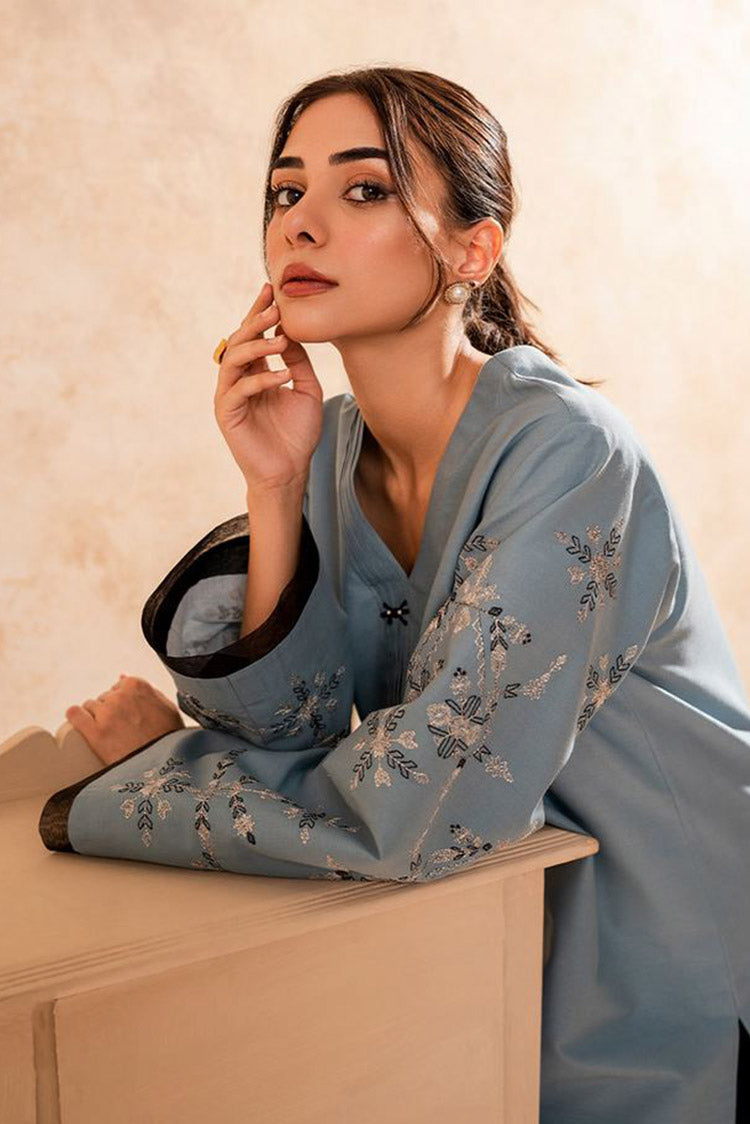 Picture of Fozia Khalid - FK Basics Collection - Cerulean Blue Tunic - Available at Raja Sahib