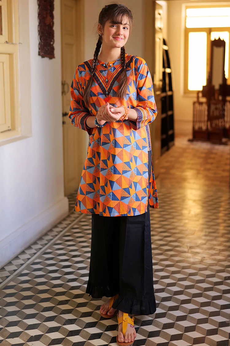 Picture of Senorita - GAA-02146 | ORANGE & MULTICOLOR | CASUAL KURTA | COTTON LAWN PRINT - Available at Raja Sahib