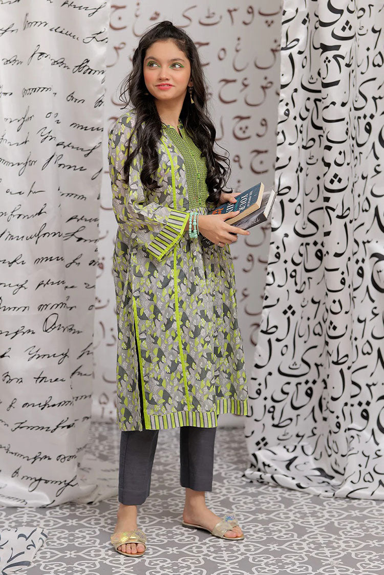 Picture of Senorita - GAA-02147 | GREY & GREEN | CASUAL KURTA | COTTON LAWN PRINT - Available at Raja Sahib