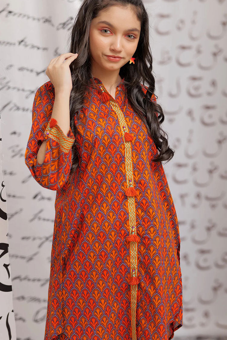 Picture of Senorita - GAC-02154 | ORANGE & MULTICOLOR | CASUAL 2 PIECE SUIT | COTTON LAWN PRINT - Available at Raja Sahib
