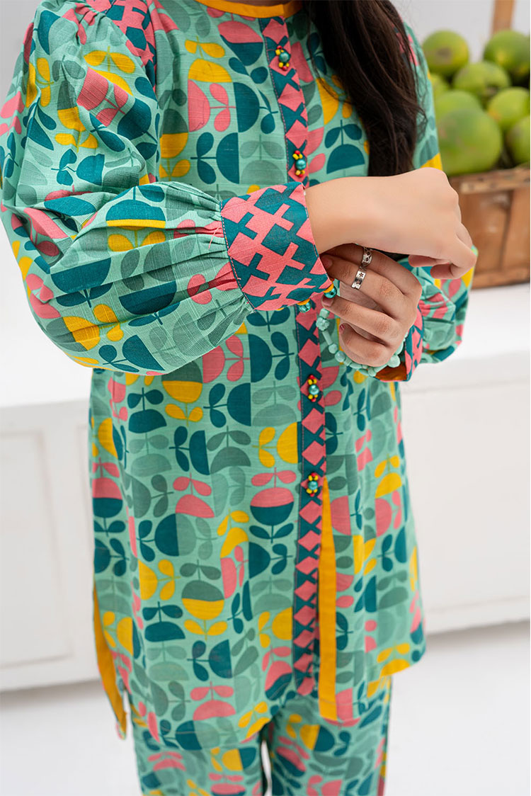 Picture of Senorita - GAC-02381 | Sea Green & Multicolor | Casual 2 Piece Suit | Cotton Khaddar Printed - Available at Raja Sahib