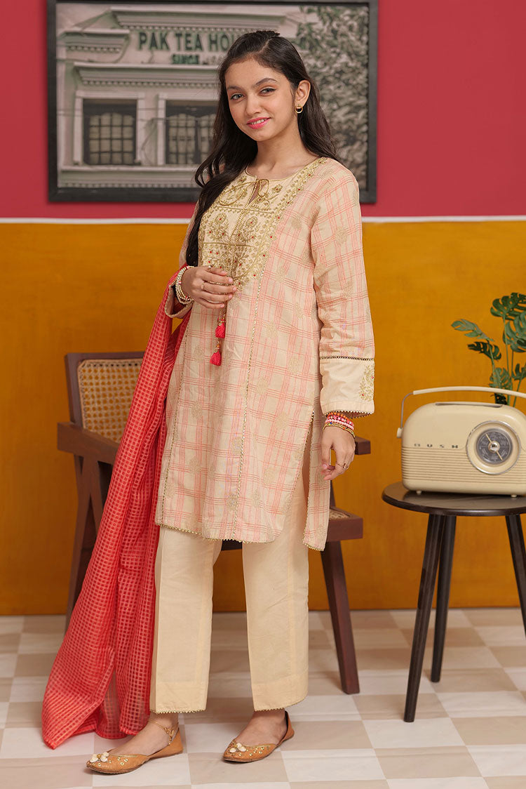 Picture of Senorita - GBD-02191 | Fawn & Multicolor | Casual 3 Piece Suit  | Cotton Yarn dyed - Available at Raja Sahib