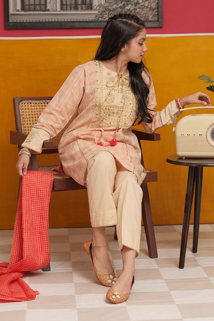 Picture of Senorita - GBD-02191 | Fawn & Multicolor | Casual 3 Piece Suit  | Cotton Yarn dyed - Available at Raja Sahib