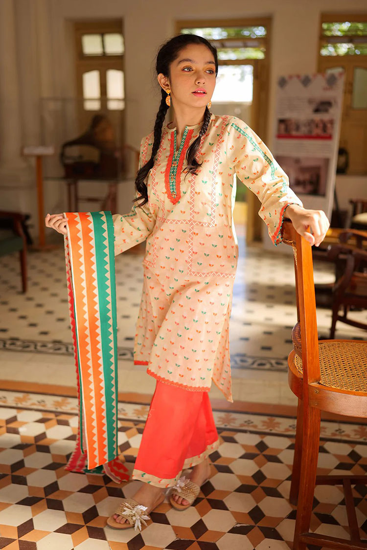 Picture of Senorita - GAD-02242 | FAWN & MULTICOLOR | CASUAL 3 PIECE SUIT | COTTON LAWN PRINT - Available at Raja Sahib