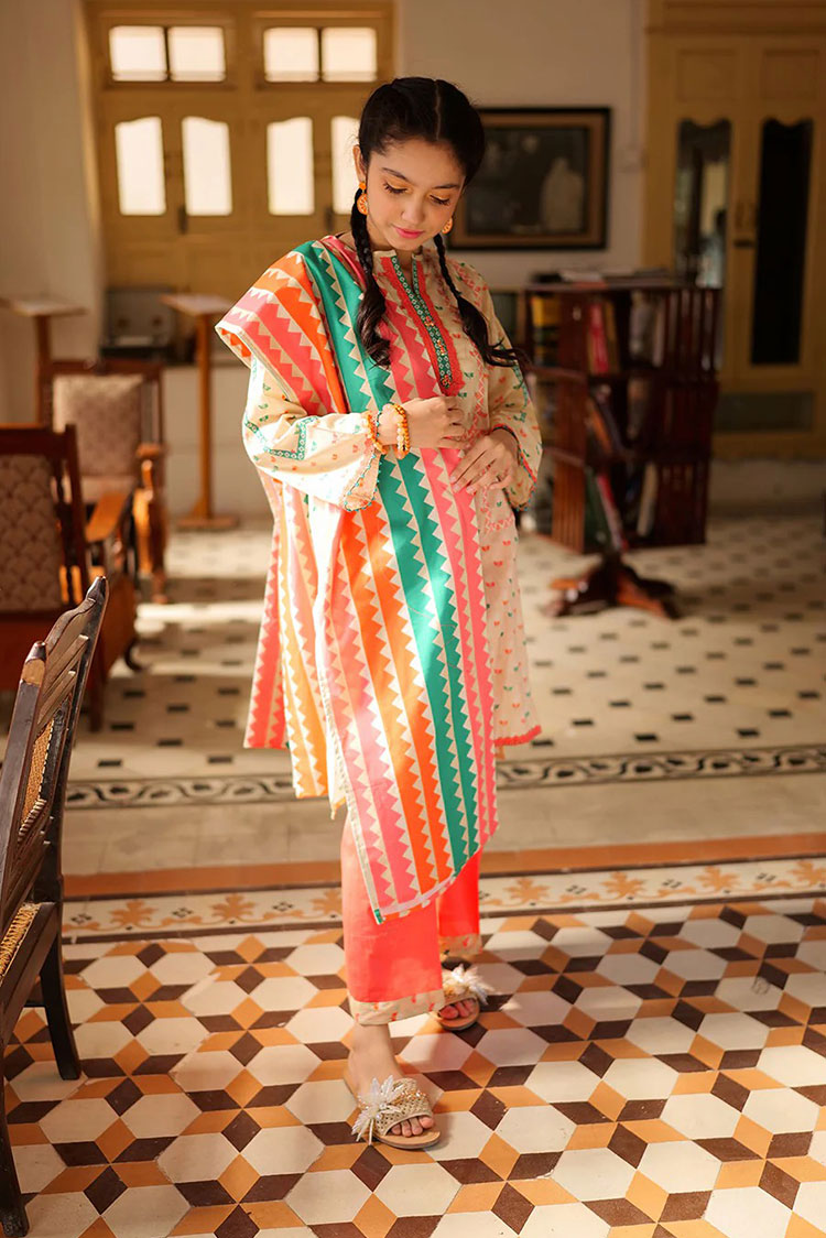 Picture of Senorita - GAD-02242 | FAWN & MULTICOLOR | CASUAL 3 PIECE SUIT | COTTON LAWN PRINT - Available at Raja Sahib