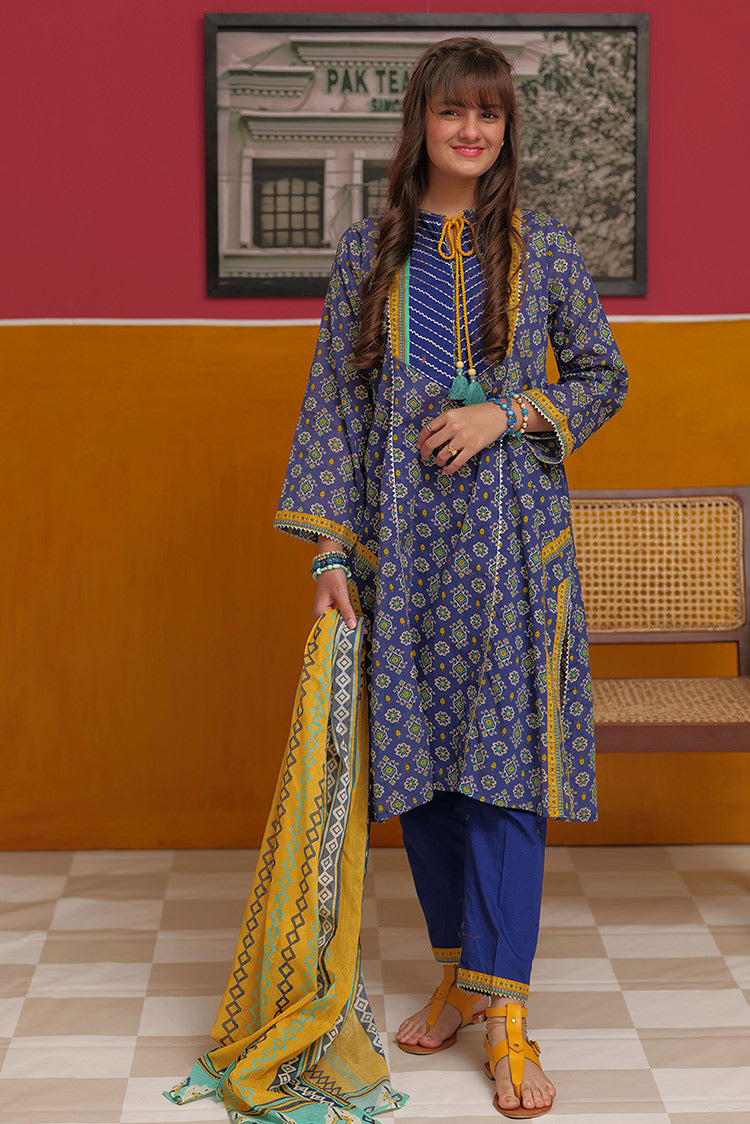 Picture of Senorita - GAD-02271 | Blue & Multicolor | Casual 3 Piece Suit  | Cotton Lawn Print - Available at Raja Sahib