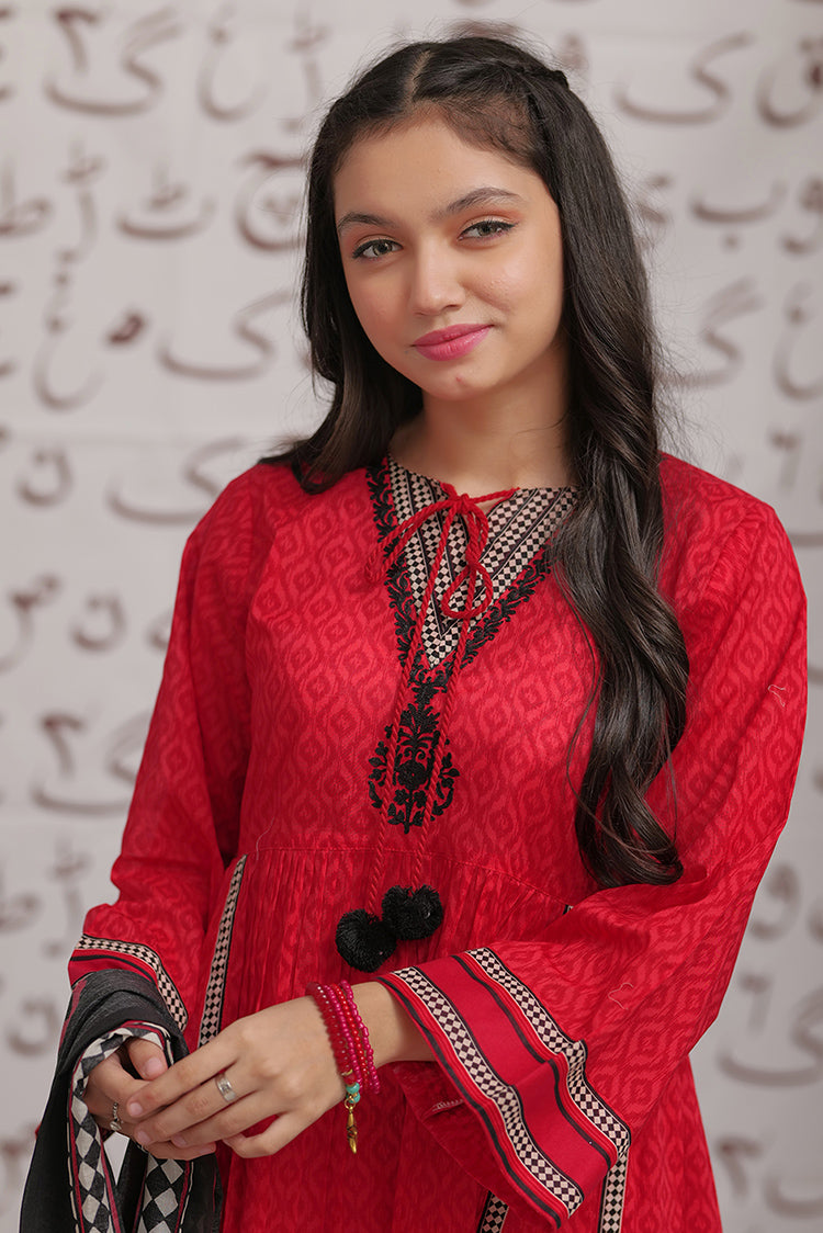 Picture of Senorita - GAD-02275 | Red & Multicolor | Casual 3 Piece Suit  | Cotton Lawn Print - Available at Raja Sahib