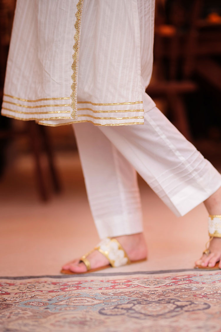 Picture of Senorita - GAD-02349 | White | Casual 3 Piece Suit  | Cotton Dobby - Available at Raja Sahib