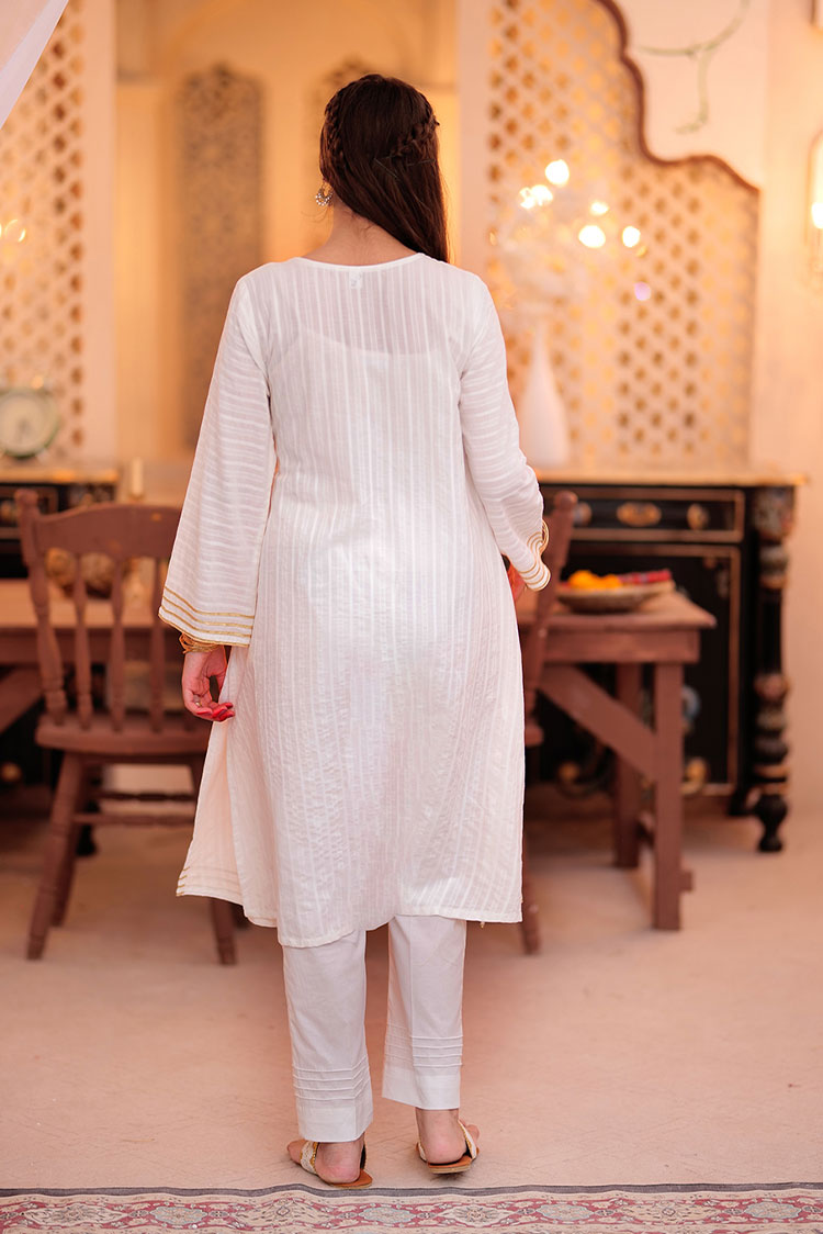 Picture of Senorita - GAD-02349 | White | Casual 3 Piece Suit  | Cotton Dobby - Available at Raja Sahib
