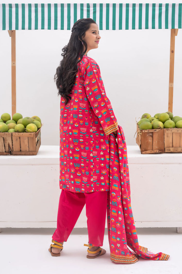 Picture of Senorita - GAD-02366 | Shocking Pink & Multicolor | Casual 3 Piece Suit | Cotton Khaddar Printed - Available at Raja Sahib