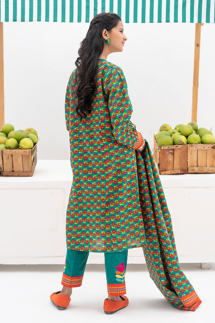Picture of Senorita - GAD-02367 | Tarquise Green & Multicolor | Casual 3 Piece Suit | Cotton Khaddar Printed - Available at Raja Sahib