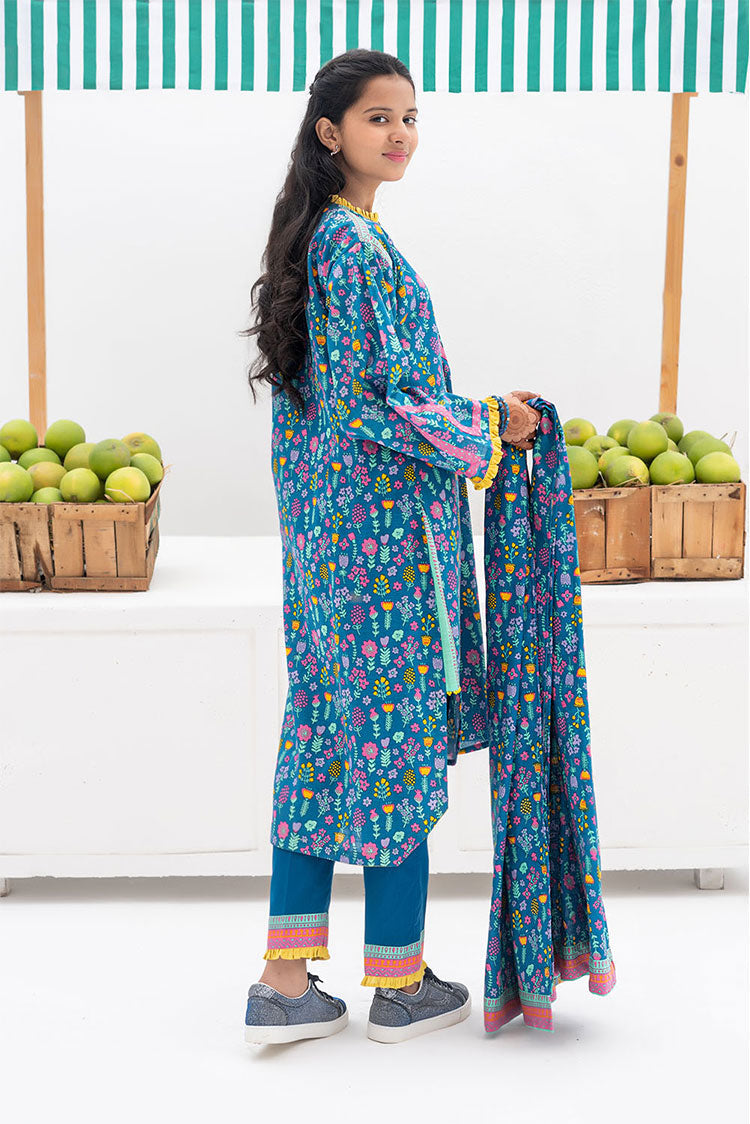 Picture of Senorita - GAD-02368 | Blue & Multicolor | Casual 3 Piece Suit | Cotton Khaddar Printed - Available at Raja Sahib
