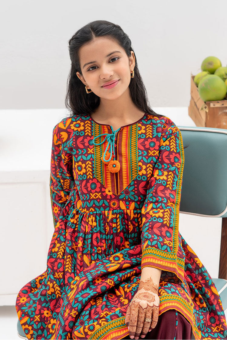 Picture of Senorita - GAD-02369 | Maroon & Multicolor  | Casual 3 Piece Suit | Cotton Khaddar Printed - Available at Raja Sahib