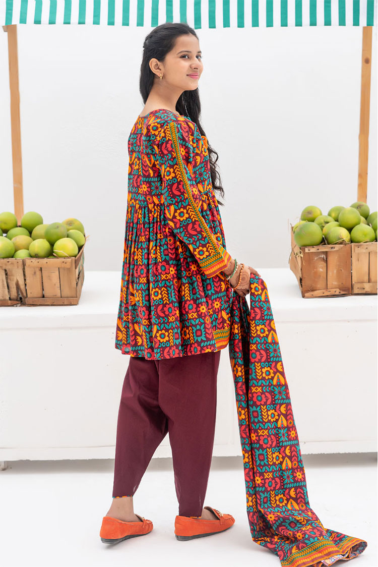 Picture of Senorita - GAD-02369 | Maroon & Multicolor  | Casual 3 Piece Suit | Cotton Khaddar Printed - Available at Raja Sahib