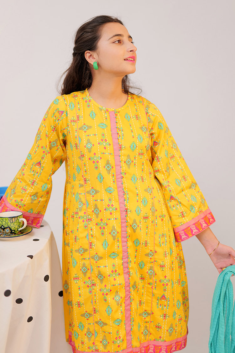 Picture of Senorita - GAD-02517 | Yellow & Multicolor | Casual 3 Piece Suit   | Cotton Cambric - Available at Raja Sahib