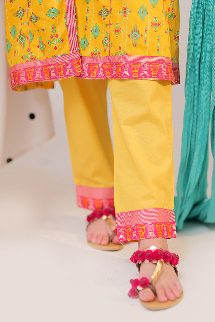 Picture of Senorita - GAD-02517 | Yellow & Multicolor | Casual 3 Piece Suit   | Cotton Cambric - Available at Raja Sahib