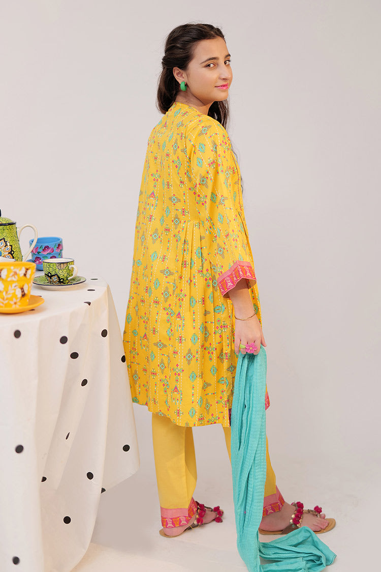 Picture of Senorita - GAD-02517 | Yellow & Multicolor | Casual 3 Piece Suit   | Cotton Cambric - Available at Raja Sahib