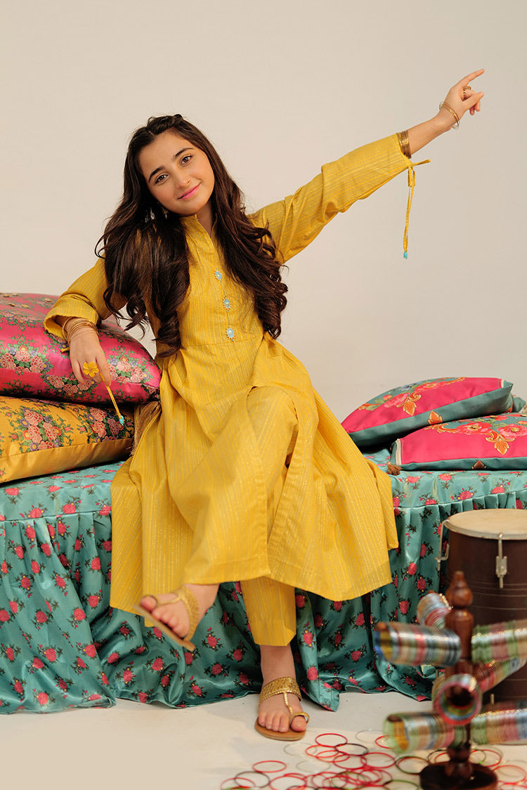Picture of Senorita - GBC-02619 | Yellow & Multicolor | Casual 2 Piece Suit | Cotton Dobby Jacquard - Available at Raja Sahib