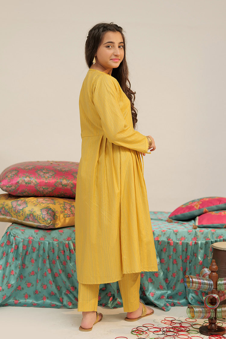Picture of Senorita - GBC-02619 | Yellow & Multicolor | Casual 2 Piece Suit | Cotton Dobby Jacquard - Available at Raja Sahib