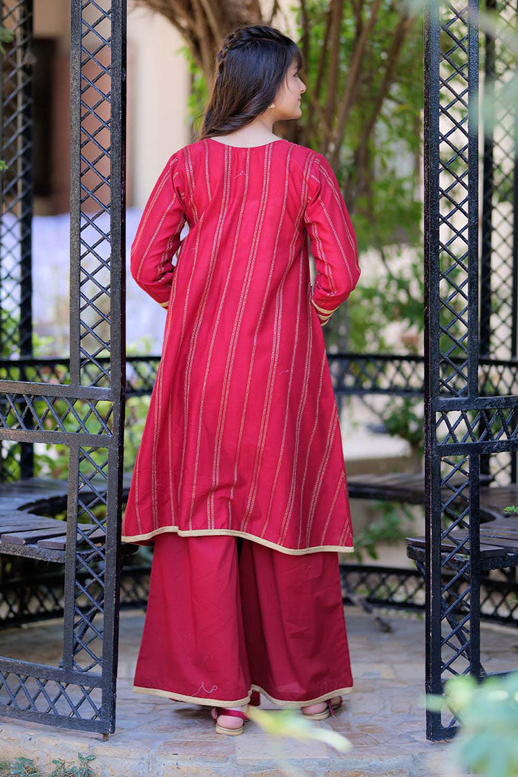 Picture of Senorita - GBD-02259 | Maroon & Gold | Casual 3 Piece Suit  | Cotton Dobby - Available at Raja Sahib
