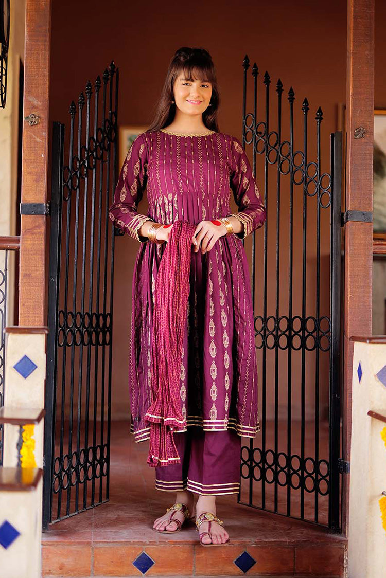 Picture of Senorita - GBD-02263 | Magenta & Gold | Casual 3 Piece Suit  | Cotton Jacquard - Available at Raja Sahib