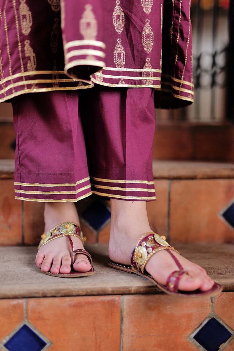 Picture of Senorita - GBD-02263 | Magenta & Gold | Casual 3 Piece Suit  | Cotton Jacquard - Available at Raja Sahib