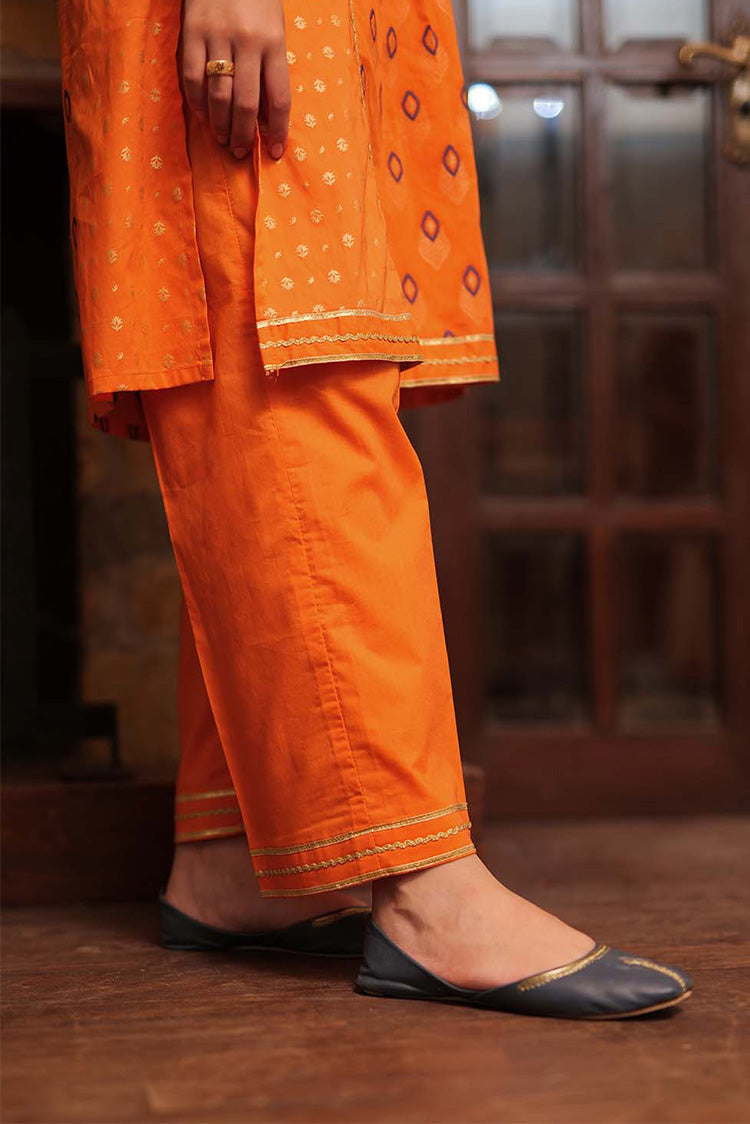 Picture of Senorita - GBD-02264 | Orange & Golden | Casual 3 Piece Suit  | Cotton Jacquard Meena - Available at Raja Sahib