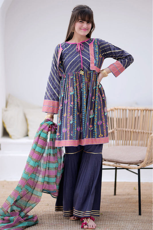 Picture of Senorita - GBD-02306 | Grey & Multicolor | Casual 3 Piece Suit  | Cotton Gold Printed Lawn - Available at Raja Sahib